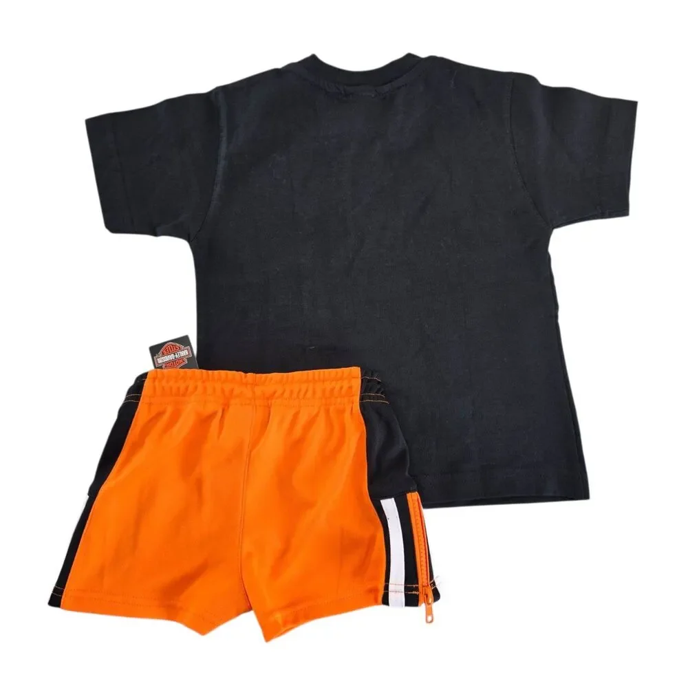Vintage Harley Davidson Toddler Outfit Size 4-5 T Shirt Shorts Black Orange NWT
